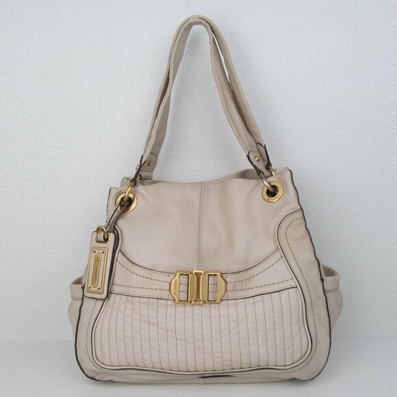 B. Makowsky Dakar Ivory Leather Shopper Tote Bag - Picture 1 of 11